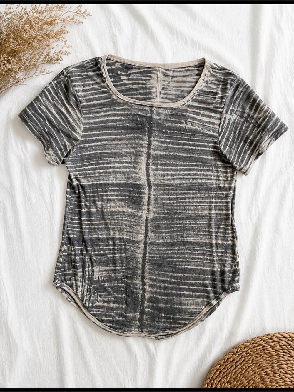 Raquel Allegra Striped Scoop Neck Short Sleeve Top